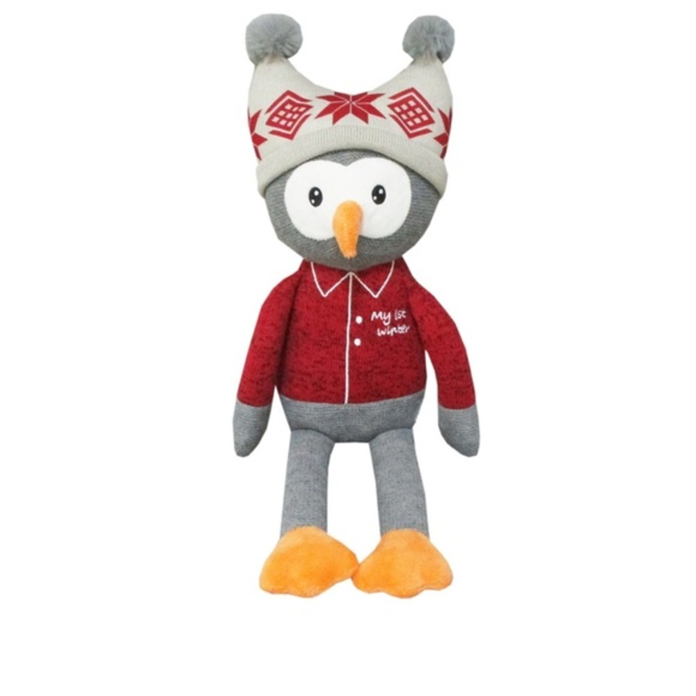 'My 1st Winter'‎ grey & red Knit Owl Plushie new